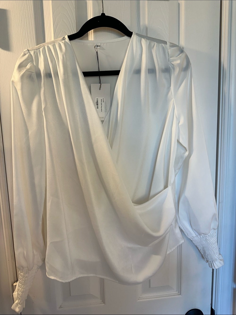 White Draped V-Neck Long-Sleeve Blouse Sz Small NEW 🆕